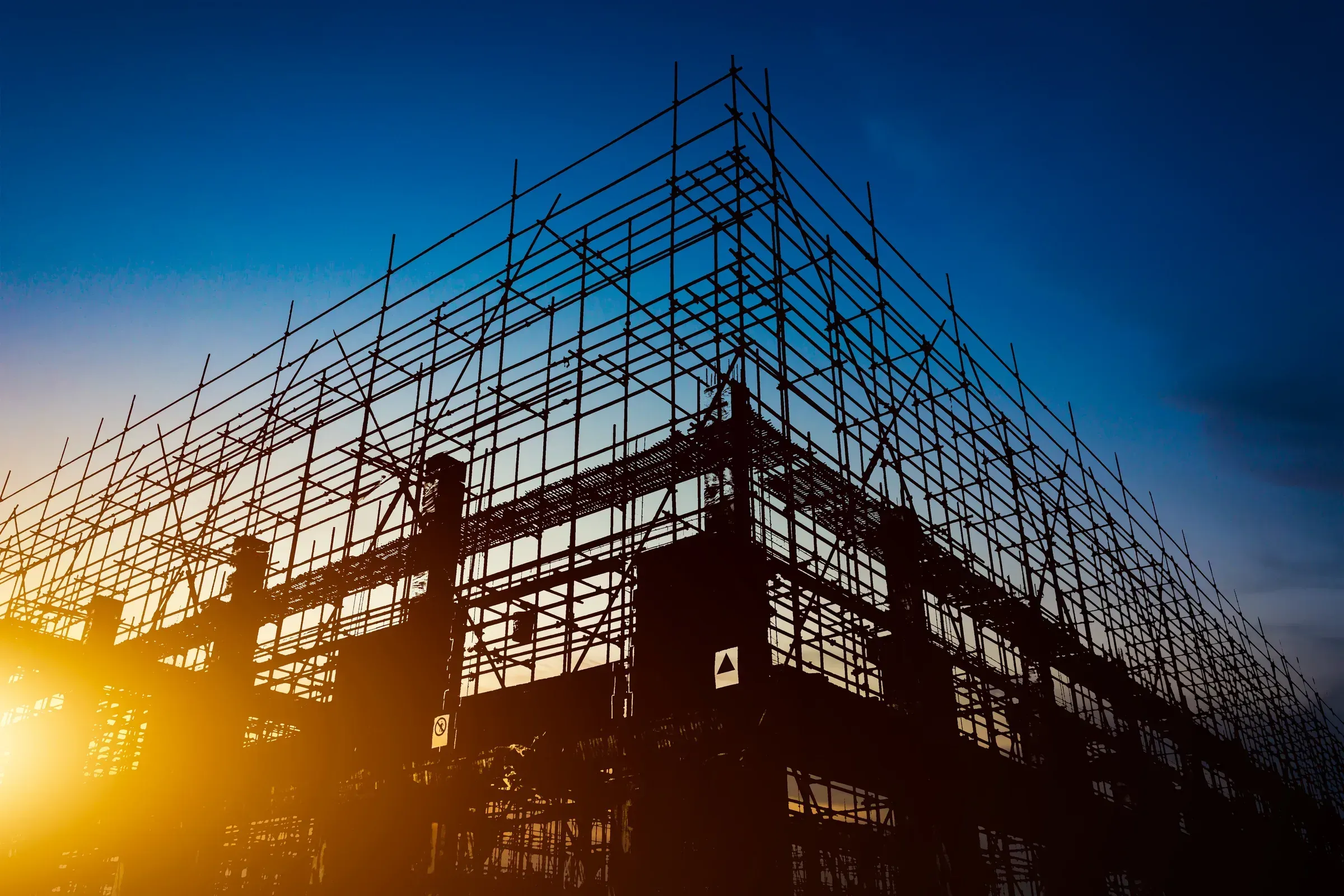 Construction site at sunset